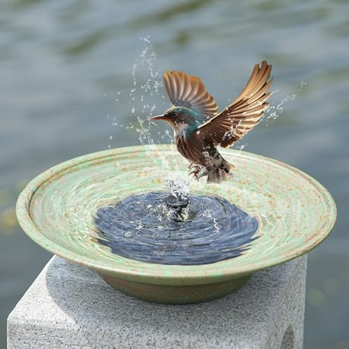 HOUYANG Solar Fountain Bird Bath, Metal Bird Bath Bubbler,Bird Bath Bowl | Bird Baths for Outdoors,Solar Water Fountain,for Outdoors Garden Patio Decor.