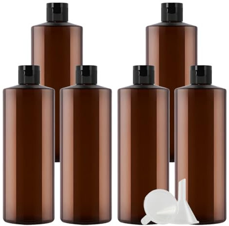 PQPAUTY 6 Stück, 500ml Braun Kunststoff Lotionen Flasche mit Flip Weiß Cap für Lotions Shampoos Körperwäschen