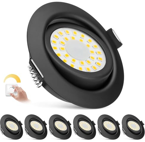 zexhy LED Einbaustrahler 230V Flach Dimmbar LED Spots 6W IP44 Bad Einbauleuchten Deckenspots Deckenstrahler,Warmweiß 3000K Schwenkbar Einbauspots für Badezimmer Küche Wohnzimmer,6er Set Schwarz-Matt