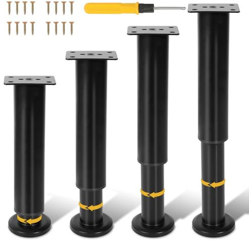 Izrielar 4er Möbelfüße Höhenverstellbar,18-30cm,Einstellbar Stahl Tischbeine,Vergrößerte Basis,Mit 16 Pcs Schrauben + 1 Pcs Schraubendreher,für Möbel Sofa Bett Nachttisch Schrank Kabinett(Schwarz)