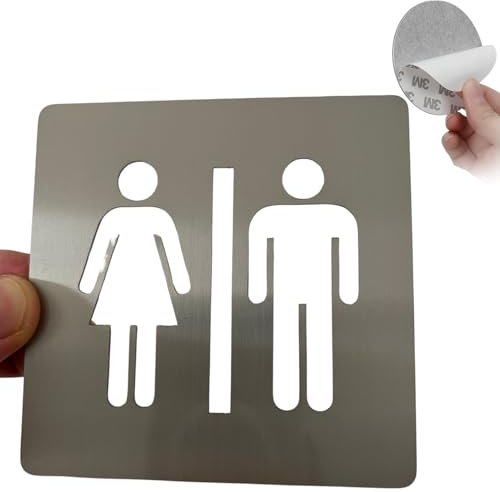 LEIASA | Señal Adhesiva WC Hombre Mujer - Grosor 0.8 mm - 10x10 cm - Acero inoxidable Señalización De Baños - Señal Aseos - Signo Baño - Cartel adhesivo WC Hombre (Señal Baño Hombre Mujer)