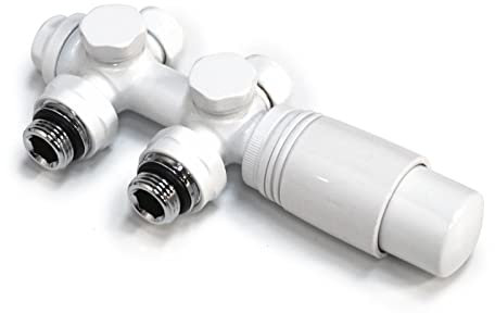 WITEN&NOCK Multiblock Set für Heizkörper Mittelanschluss Armatur Nabenabstand 50 mm Thermotstat Hahnblock Thermostatventil für Heizkörper Heizungszubehör-Weiß