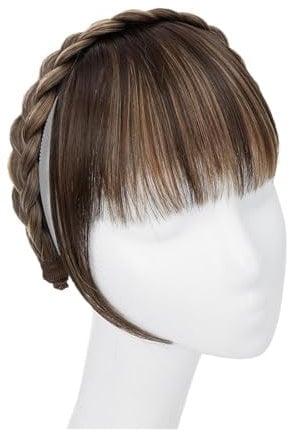 Natural Looking Hair Bangs Clip-In Fringe for Wome Stylische Perücke mit Pony und Haarband-Clip, natürlich aussehendes Haarteil for Damen – ideal for den Alltag und Partys – synthetisches Stirnband –