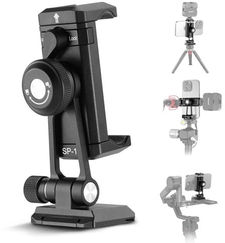 NEEWER Handy Stativ Halterung Adapter mit Arca Typ QR Basis, 1/4 3/8 Löcher, 360°drehbar 180°neigbar, Handyhalterung Kompatibel mit iPhone Samsung Arca Swiss DJI RS 4 Pro 3 2 Stabilizer, SP-18