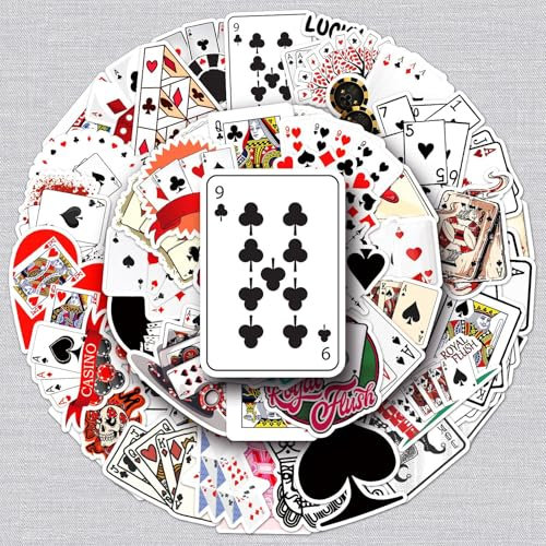 Poker Karten Aufkleber Poker Cards Sticker Set 50 Stücke Niedlich Deko für Auto Laptop Skateboard Fahrrad Moped Motorrad Fahrrad Computer,Geeignet für Erwachsene Kinde