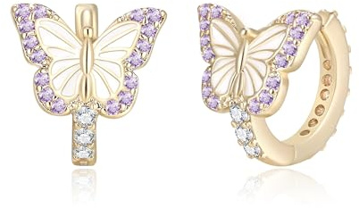 EVER FAITH Butterfly CZ Small Huggie Hoop Earrings | Women Girls, Hypoallergenic, 14K Gold Plated, Tiny Hoops, Insect Animal