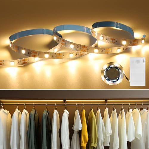 MUSUNIA LED Streifen Batterie 1M - Warmweiß LED Strip Batteriebetrieben mit Bewegungssensor innendekoration