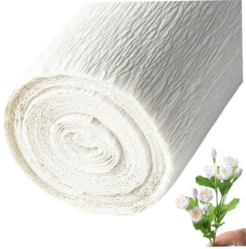 1 rollo de papel crepé 98x20 inch rollo de papel crepé blanco grueso hojas de papel crepé resistentes al desgarro y fáciles de moldear para flores decoraciones de fiestas manualidades y más Papel crep