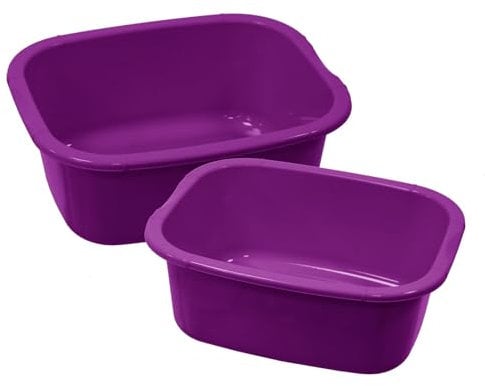 simpa 11L Multi-Purpose Purple Plastic Rectangular Household Cleaning Bowl for Washing Up, Window Cleaning, Car Valeting and Multi Room Spot Cleaning Tasks - Set of 2 Bowls.
