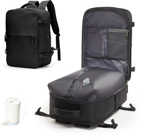 VENATIN Vacuum Backpack Travel Bag,Travel Backpack with Vacuum Compression Backpacks,Carry on Travel Vacuum Bags with Pump, Black