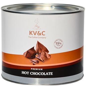 KV&C 25% Hot Choc Powder 1kg Tin – Rich Hot Chocolate Drink Mix with Real Cocoa – Easy to Prepare with Hot Water or Milk – Smooth & Creamy – Ideal for Home, Office, Breakroom, Hotel Guests (1kg)