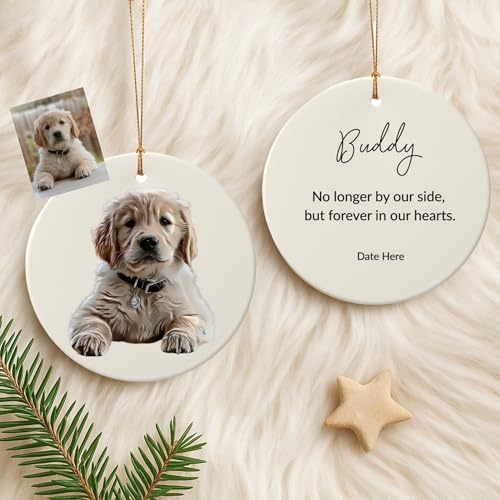 Personalised Pet Memorial Ceramic Hanging Ornament | Custom Ornament with Pet Photo, Name & Special Message Double-Sided Keepsake for Home Décor | Unique Remembrance Sympathy Gift for Dog & Cat Lovers