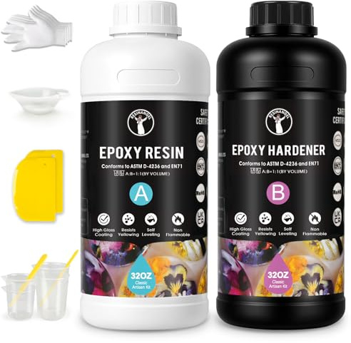 ResinAngel Epoxidharz-Set 64OZ/2L – 1:1 Gießharz mit kristallklarer, selbstnivellierender Formel, vergilbungsbeständig & blasenfrei für Kunstharz-Schmuck, Tischplatten, Silikonformen