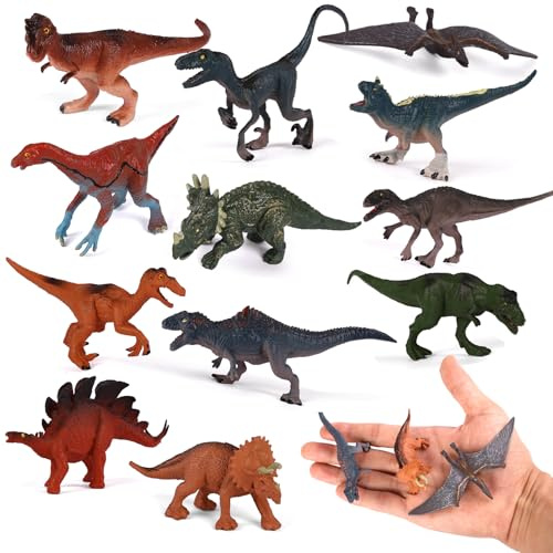 Maxmoc 12PCS Dinosaur Toys for Boys,Mini Animal Toys | Realistic Dinosaur Animal Figures with T-Rex, Triceratops, Stegosaurus, Pterosaur, Ideal as a Gift for Children