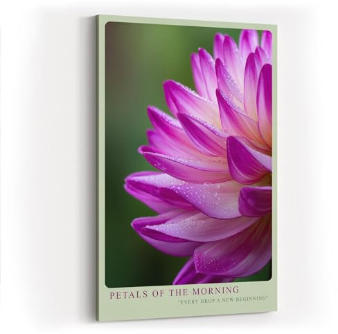 Paul Sinus Tableau mural de 120 x 80 cm Petals of the Morning - Gros plan délicat d'une fleur rose et violette avec gouttes de rosée pour une touche fraîche dans la pièce