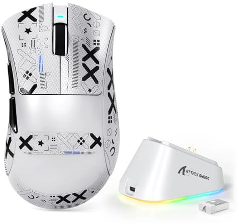 ATTACK SHARK V3PRO Wireless Gaming Mouse, 62g Lightweight, White B | Magnetic Charging Dock, PAW3311 Sensor, BT/2.4G/USB-C, 500mAh, 25000 DPI LIGHTSPEED Gamer Office Mice for PC/Mac