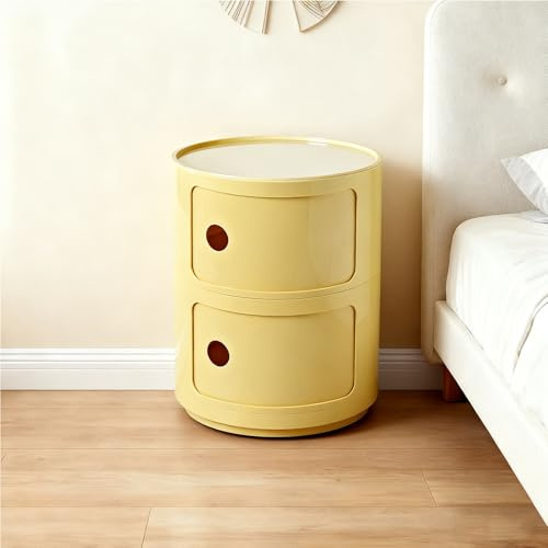 Tables de Chevet pour Adulte Ronde avec Tiroirs, Table D'Appoint Porte Coulissante, Petit Meuble Salle de Bain Salon avec Rangement, Armoire Chambre Enfant(Yellow b,2 Tier)