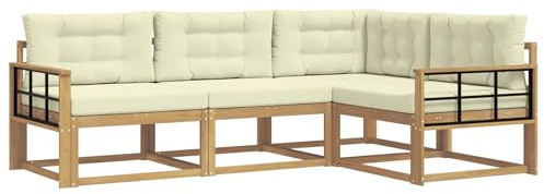 vidaXL Outdoor-Sofagarnitur mit Kissen 3 pcs Weiß und Creme Polyester, Anpassbare Gartenmöbel, modernes Patio-Sofa, gemütliche Sitzgruppe, wetterfest und robust