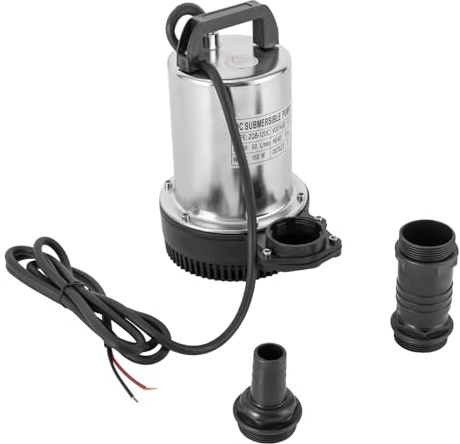DC 12V 160W Submersible Pump, Stainless Steel Electric Deep Well Water, 50L/min 8m Lift with 3m Cord, Polished Chrome Well Pump 3 Outlets for Garden Farm Pond Drainage