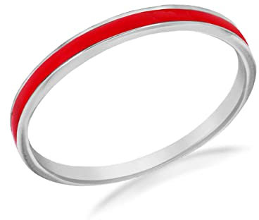 Tuscany Silver Ring Sterling Silber Stapel Rot Emaille - Größe P