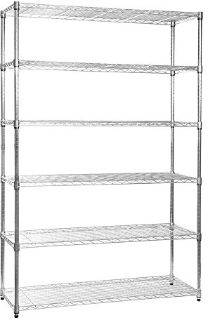 Shopfitting Warehouse Chrome Wire Shelving Unit - 6 Tier, H1800 x W1200 x D450 mm