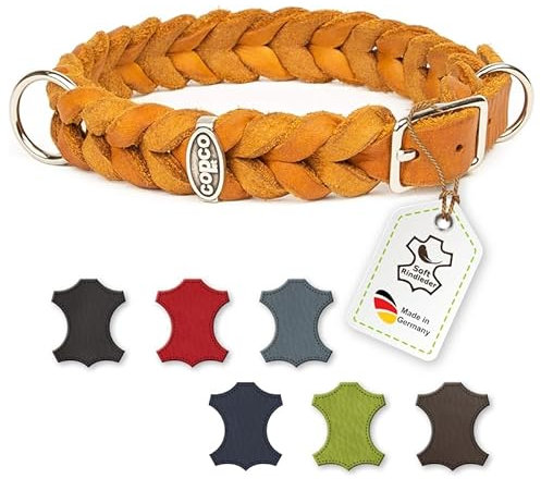 CopcoPet - Fettleder Halsband geflochten mit einem klick-Verschluß aus Metall, in Cognac 45 cm x 20 mm