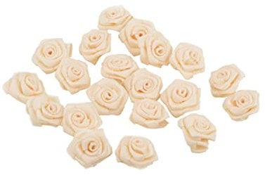 Creativery Satinrosen 2cm 20 Stück zum Basteln Dekorieren Verzieren - Farbauswahl - kleine Deko Rosen aus Stoff - Hochzeit Tischdeko Geschenkverpackung Scrapbooking Handarbeit Dekoideen Champagner