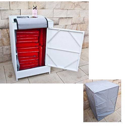 Ragnarök-Möbeldesign PolyRattan Kissenbox DEUTSCHE Marke - EIGNENE Produktion 8 Jahre GARANTIE Glasplatte für 20 Polster (Alpin Weiß) Gartenmöbel Gartentisch Aluminium Rattan Stehttisch