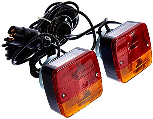 Berger & Schröter | 3-in-1 Anhängerbeleuchtung 2 Kammern mit Magnethalter, Blinker, Bremslicht, Rücklicht, Nummernschildbeleuchtung, Dreifunktionsleuchte magnetisch, 7,5 m Kabel, 7 polig Stecker