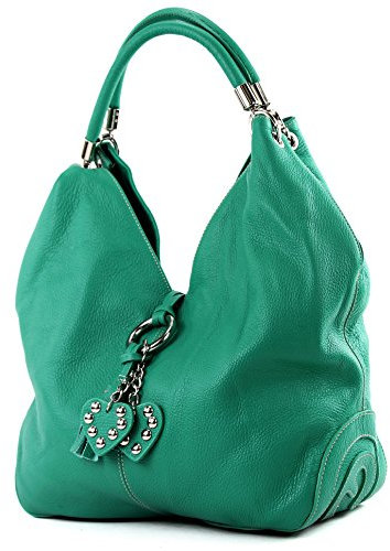 modamoda de 330 Damen Leder Nappaleder Wildleder Schultertasche Henkeltasche groß handmade in Italy, Farbe:Aquamarin
