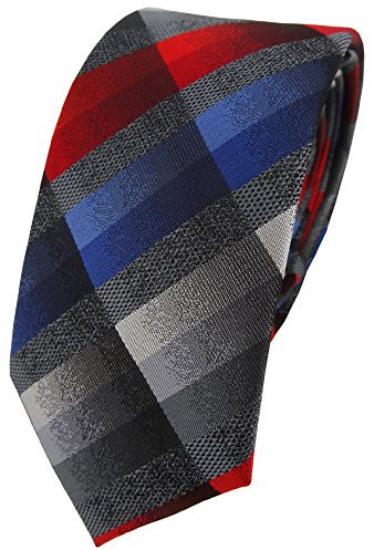 TigerTie Schmale Designer Krawatte rot blau anthrazit silber grau kariert