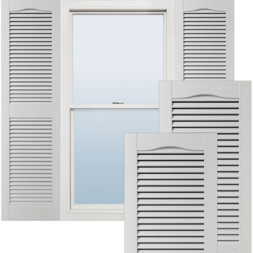 Ekena Millwork Lifetime Vinyl LL1S12X05200WH, Klapp-Fensterläden, Kathedralendesign, offene Lamellen, Montagezubehör, Verschlüsse, passende Schrauben (pro Paar), 30,5 x 132,1 cm (B x H), Weiß