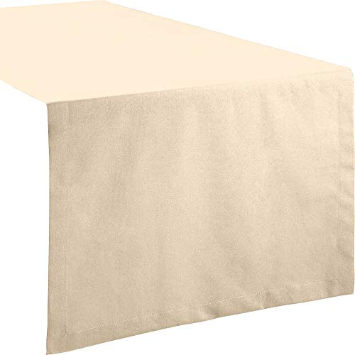 REDBEST Tischdecke, Tischläufer Uni Seattle, 100% Baumwolle beige Größe 50x150 cm - Robustes, glattes Gewebe, mit hochwertigem Kuvertsaum