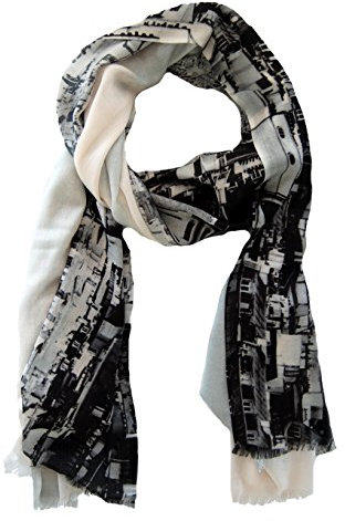 Striessnig Wien – Blauer Damen Schaltuch, 100% Modal Stola, großes Halstuch Hellblau Motiv Skyline PARIS mit Eiffelturm, ca. 70 x 190 cm