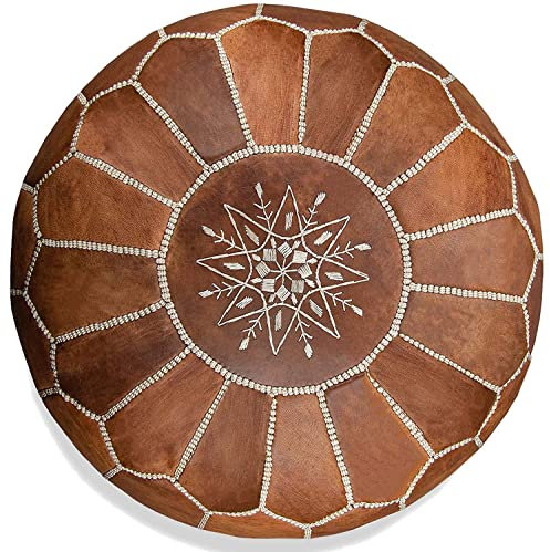 ALMADIH marokkanische Echtleder Sitzkissen -Camel Vintage- gefüllt geliefert - Robustes Leder Handarbeit orientalische Ottoman Sitzsack Sitzpouf Bodenkissen Fußhocker Hellbraun (Pouf Camel Vintage)