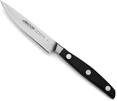 Arcos Couteau d'Office Forgé en Acier Inoxydable – Idéal pour Éplucher les Fruits et Légumes, Poignée Ergonomique en Polyoxyméthylène, Lame de 100 mm – Couleur Noire, Série Manhattan