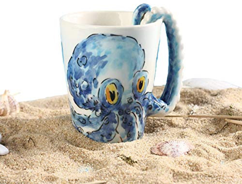 Taza de cerámica pintada a mano con diseño de animales (387 g) (pulpo)