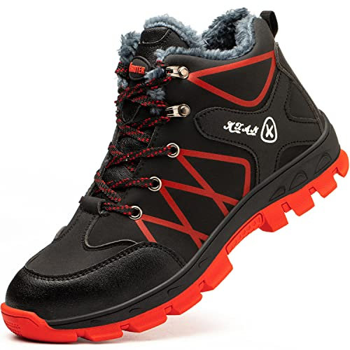 SROTER Uomo Donna Scarpe da Lavoro Antinfortunistiche con Punta in Acciaio Scarpe Sportive di Sicurezza Impermeabili Stivali da Neve Inverno Scarpe da Trekking Stivaletti Rosso 45 EU