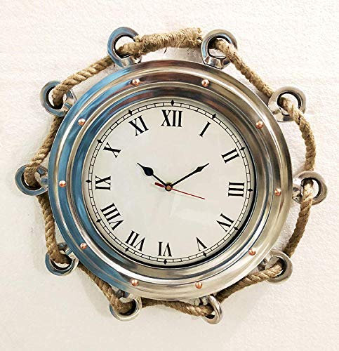 Antique Horloge Murale en Corde de Jute Marine avec hublot de 40,6 cm