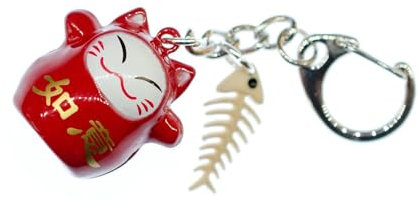 Miniblings Glückskatze + Fisch Schlüsselanhänger Glück Katze Winkekatze - Handmade Modeschmuck I I Anhänger Schlüsselring Schlüsselband Keyring