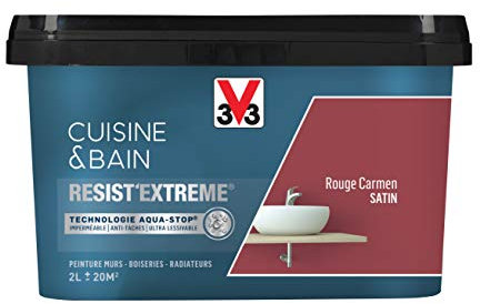 V33 Peinture multi-supports monocouche Cuisine & Bain Resist'Extrême® Satin, Rouge Carmen, 2L