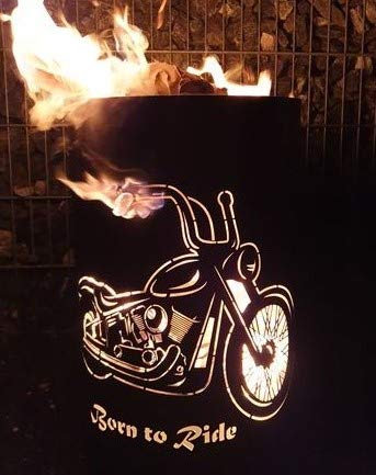 TiKo-Design Feuertonne - Lagerfeuertonne - Feuerkorb mit Chopper Born to Ride Motiv – Verleihen Sie Ihrem Garten EIN besonderes Ambiente für unvergessliche Abende mit ihren Biker Freunden