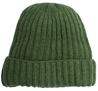 FosterNatur, Merino Damen/Herren Mütze Dickripp, 100% Wolle (Grün)