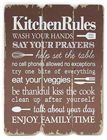 levandeo Wandbild Kitchen Rules 28x21cm Holz Braun Shabby Chic Vintage Sayings Sprüche Küche Deko Schild