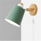 Simple Style Indoor Wall Lamp Edison E27 Wall Spotlights with Plug and ON/Off Switch Adjustable Modern Wooden Bedside Reading Lights Wall Light for Bedroom Living Room Office Study,Green