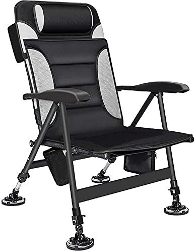 MINMIN Angelstuhl mit Armlehne(bis 150 Kg Belastbar), Klappbarer Campingstuhl, 7-stufig Verstellbarer Rückenlehne, mit Tragetasche - Stuhl Deluxe Karpfen Angler Campingstuhl, für Outdoor anglerstuhl