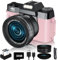 VJIANGER 4K Vlogging Camera for YouTube 48MP Digital Camera for Photography and Video with Flip Screen, Manualfocus, 16X Digital Zoom, 52mm Wide Angle & MacroLens, 32GB TF Card, 2 Batteries(Pink)