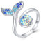 Meerjungfrau Ring 925 Sterling Silber Endstück Finger Offener Ring Verstellbar Schmuck für Mädchen Kinder Frauen Freunde Liebhaber Geschenke Valentinstag