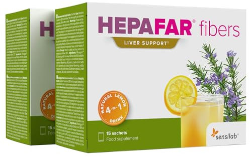 Detox Drink with Inulin, Lemon Juice, Fibers, Chicory, Rosemary - Liver Detox - Natural Refreshing Drink High in Fibre - 30 Sachets for 30 Days - Sensilab Hepafar Fibers