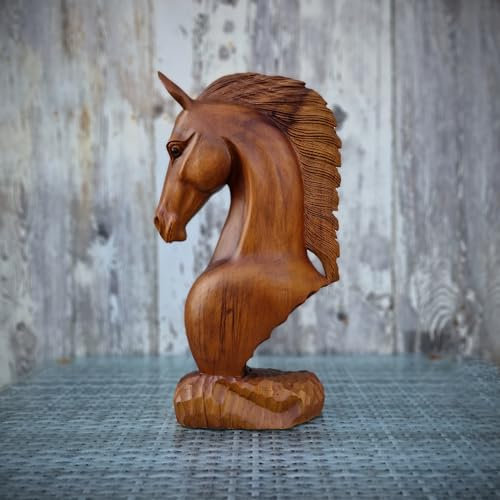Budawi® XL Holzskulptur Pferd Pferdebüste Pferdeskulptur Deko Figur Statue Pferdekopf aus Teakholz